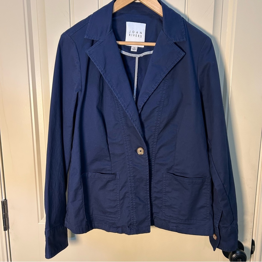 Joan Rivers Women’s Twill Cinch Back , Navy Single-Button Blazer , Size Medium